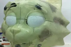 composite animatronic shell for a trade show animatronic cat mascot showing mechanical details