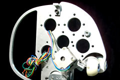 animatronic robotics internal stepper motor controlled human head showing blue realistic eyes