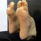 Ultra-realistic animatronic foot pair—articulated toes, ankle joints, mounting base—built for humanoid robotics by Custom Entertainment Solutions