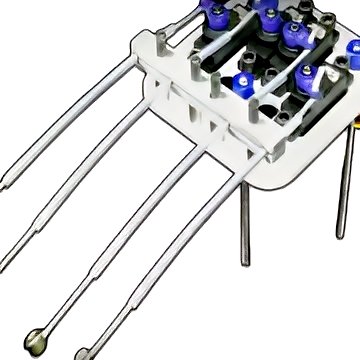 A close-up of an animatronic facial mechanism designed for a robotic head, showing compact servos connected to thin cables that actuate eyebrow movement—push-pull system with visible wiring, mounting brackets, and mechanical linkages—built for realistic emotional expressions in animatronics for movies, TV, or stage