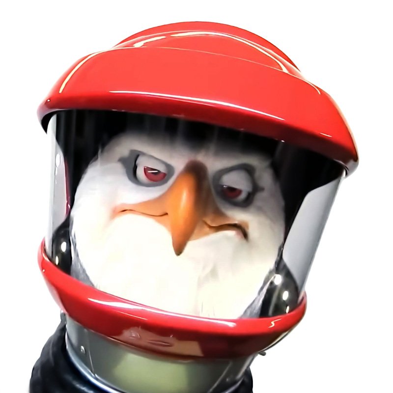 Animatronic eagle astronaut in red helmet - Custom movie prop by Custom Entertainment Solutions